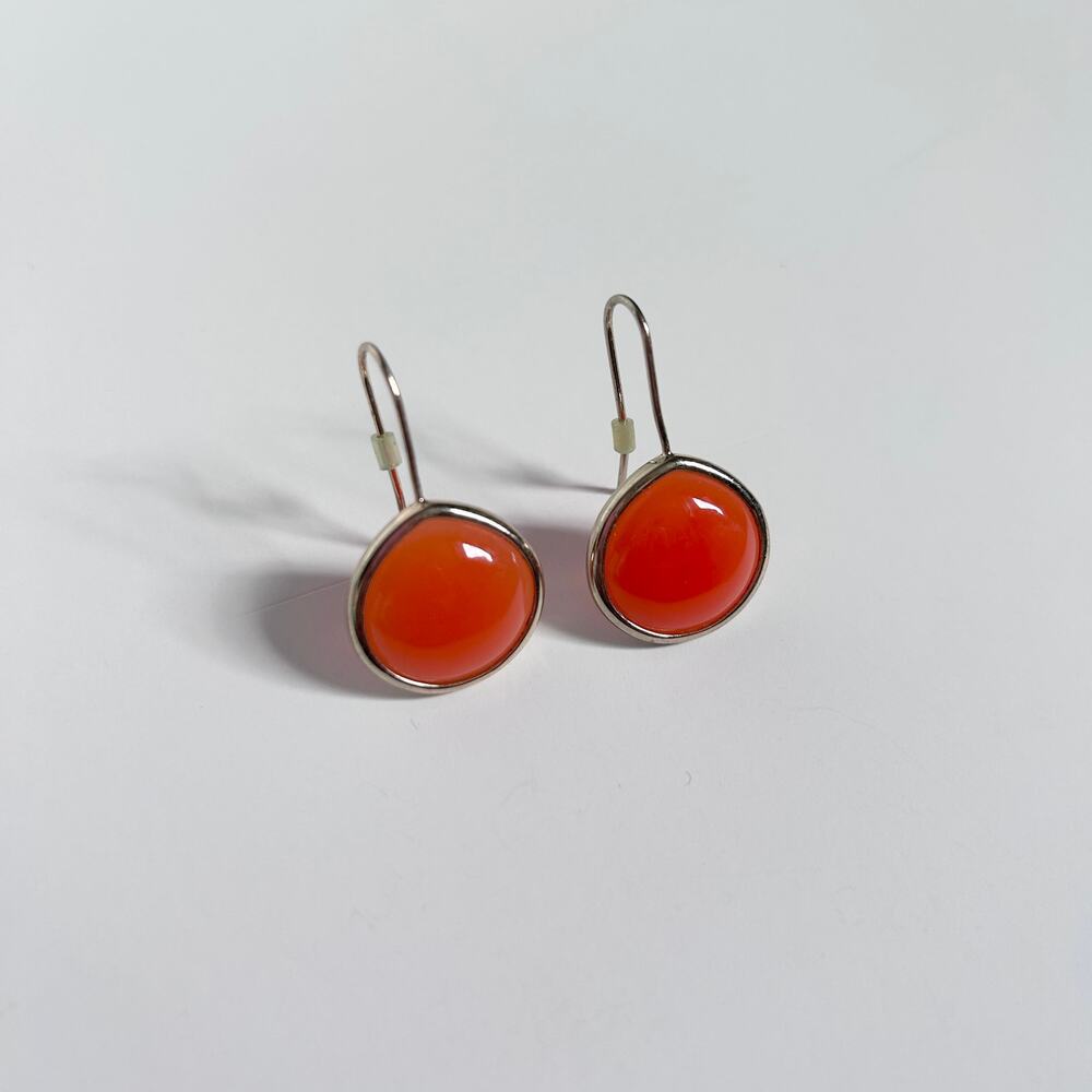 Orange Bead Medallion Gold Tone Teardrop French Hook Closure Dangle Earrings